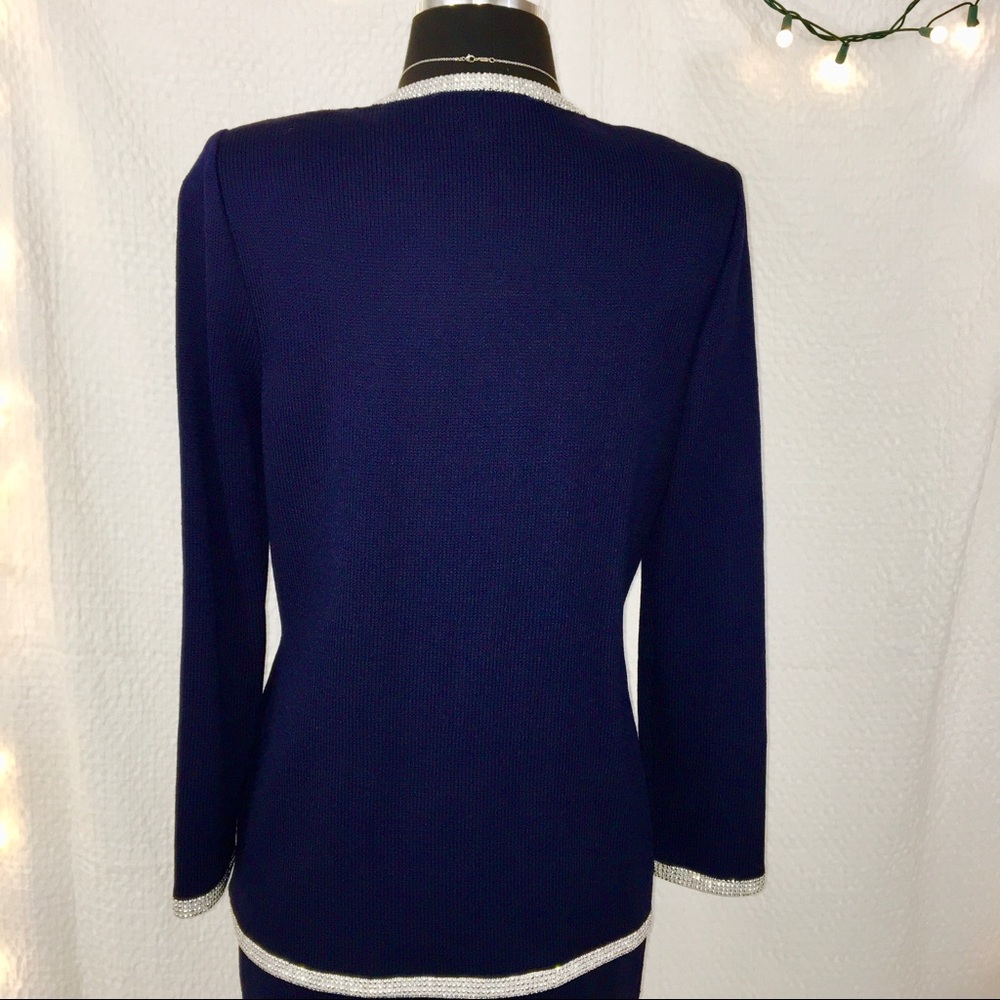 ST JOHN Jacket & Skirt Navy Blue Stud Embellish Zip Closure Top - Picture 4 of 7